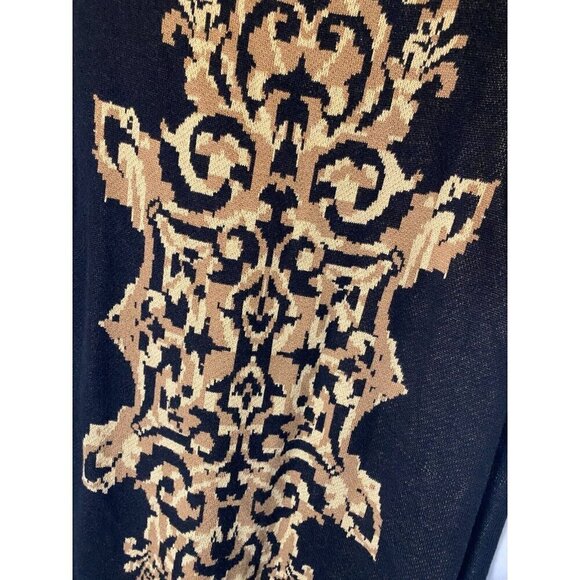 CB Womens Size Xl Black Pattern Business Dress Knit Sweater Bodycon Midi Classy - Picture 2 of 3